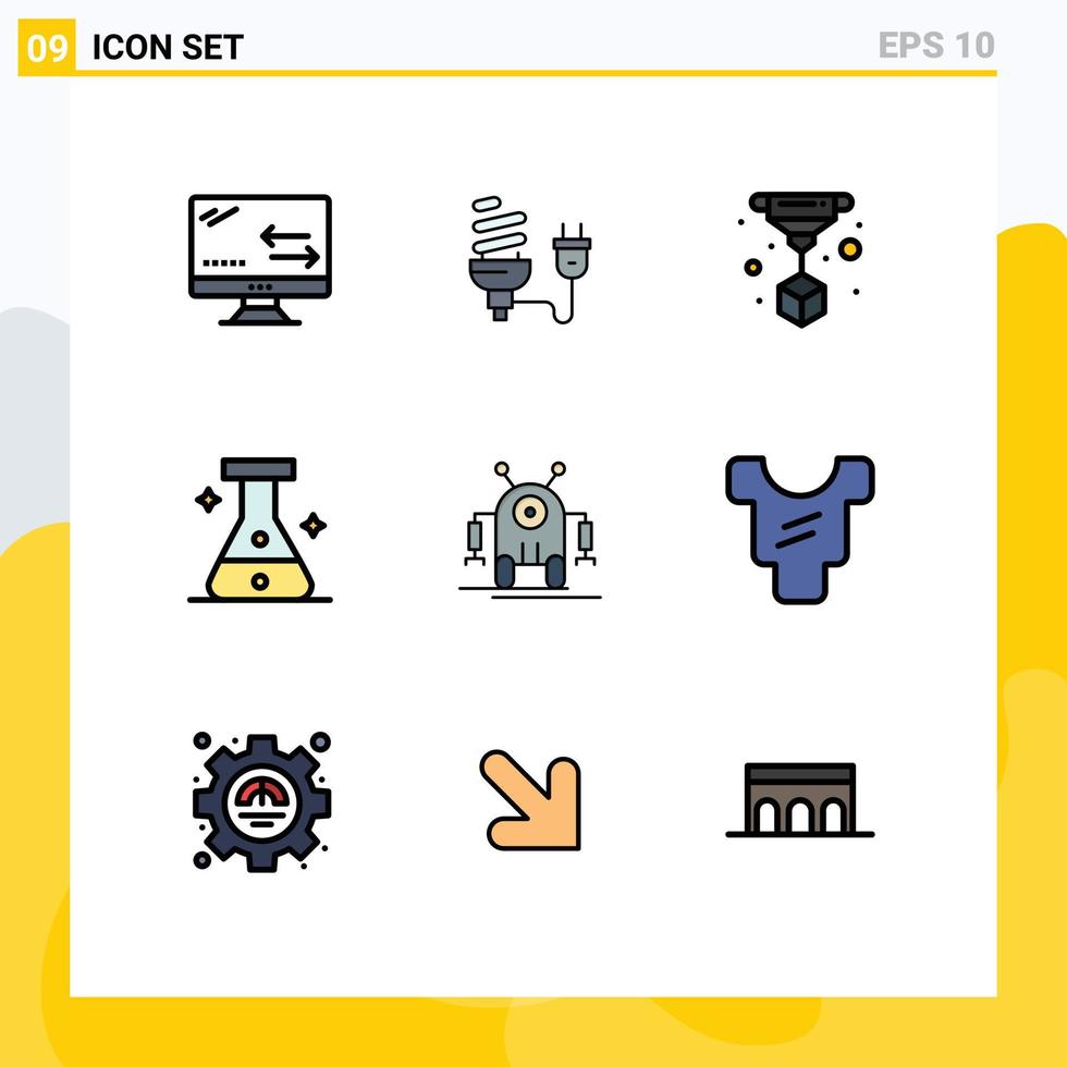 Set of 9 Vector Filledline Flat Colors on Grid for robotic lab light bulb medical technology Editable Vector Design Elements