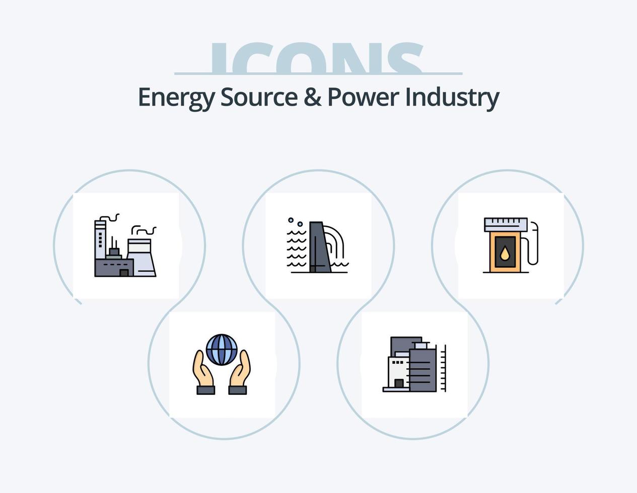 Energy Source And Power Industry Line Filled Icon Pack 5 Icon Design. building. oil. bolt. industry. power vector