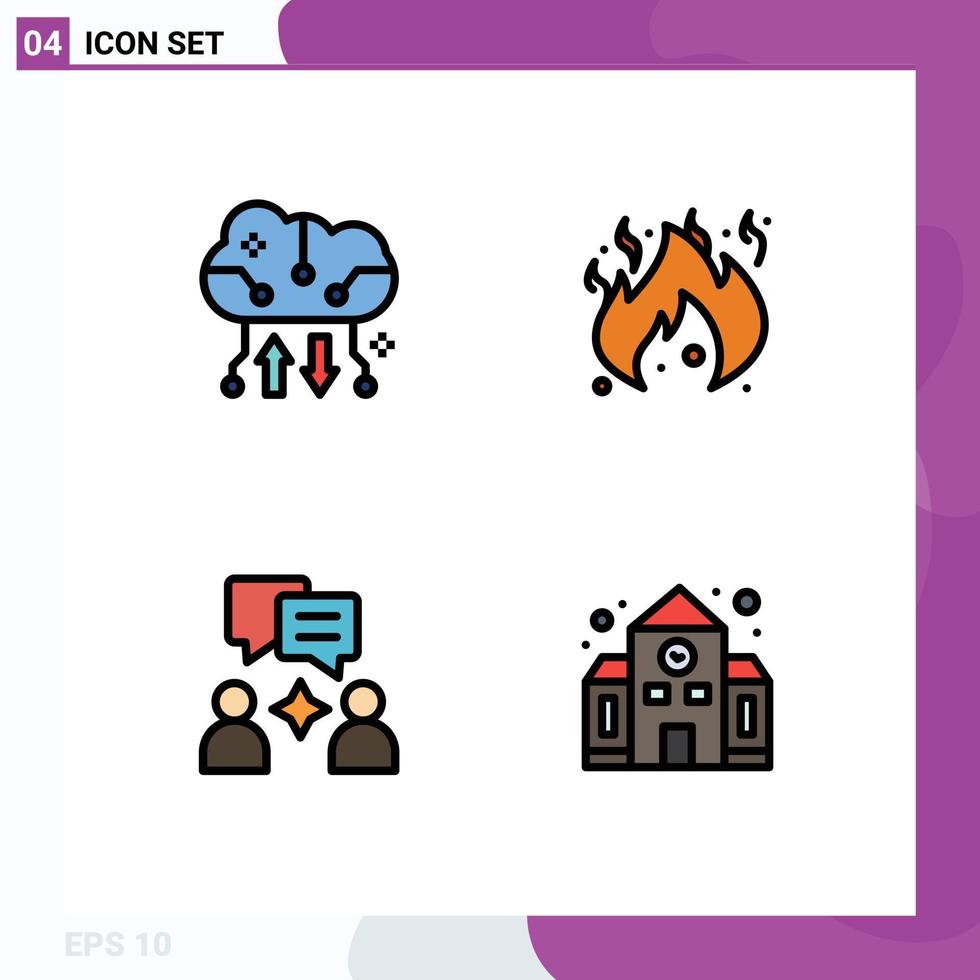 conjunto de 4 iconos modernos de la interfaz de usuario signos de símbolos para el grupo de copia de seguridad en la nube elementos de diseño vectorial editables de la escuela de bomberos de copia de seguridad en línea vector