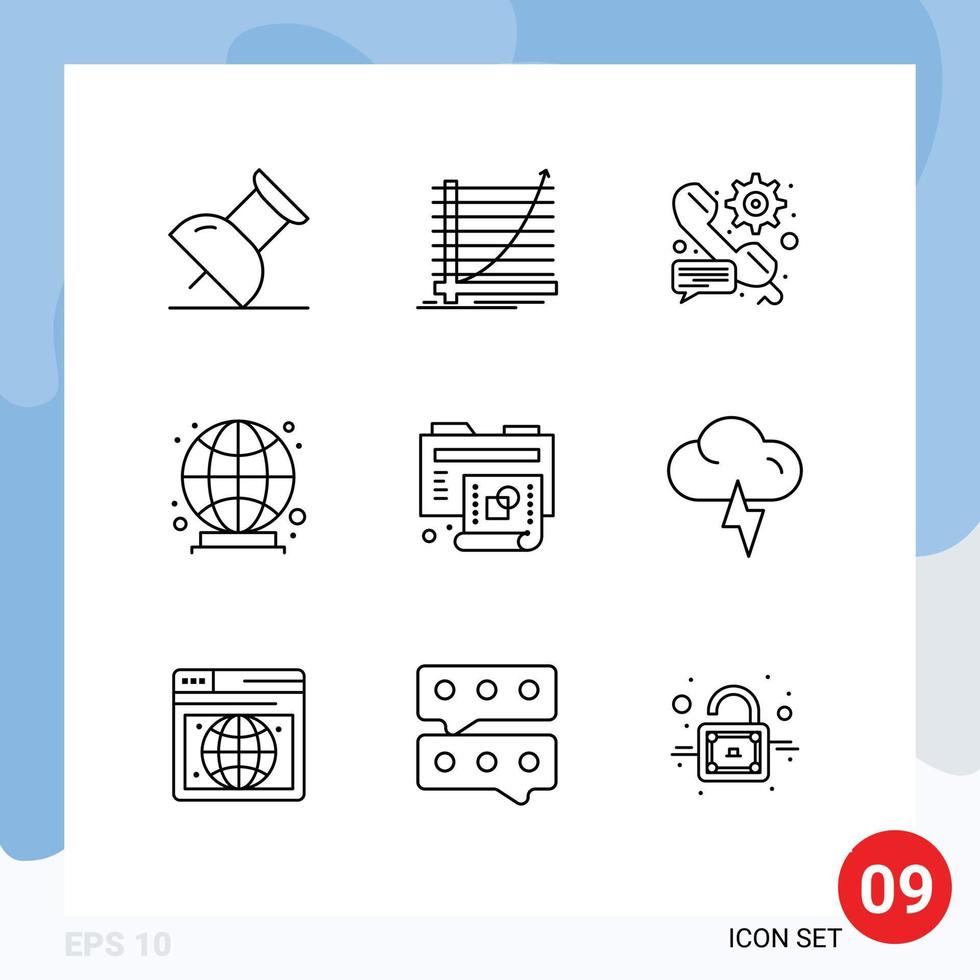 Outline Pack of 9 Universal Symbols of new creative gear world global Editable Vector Design Elements