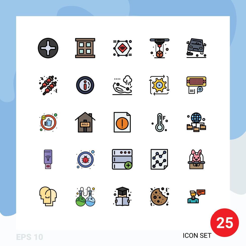 Set of 25 Commercial Filled line Flat Colors pack for traffic overtaking record laser printer Editable Vector Design Elements