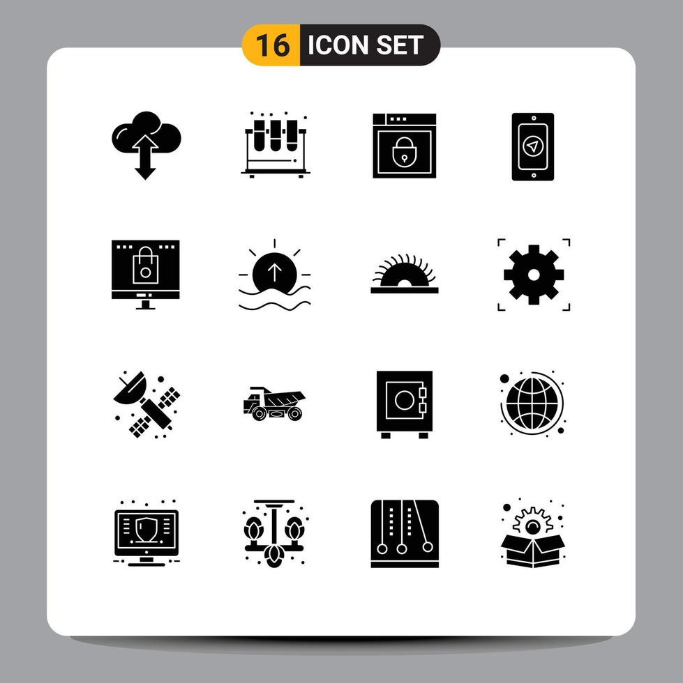 Editable Vector Line Pack of 16 Simple Solid Glyphs of computer rainy study pin web security Editable Vector Design Elements