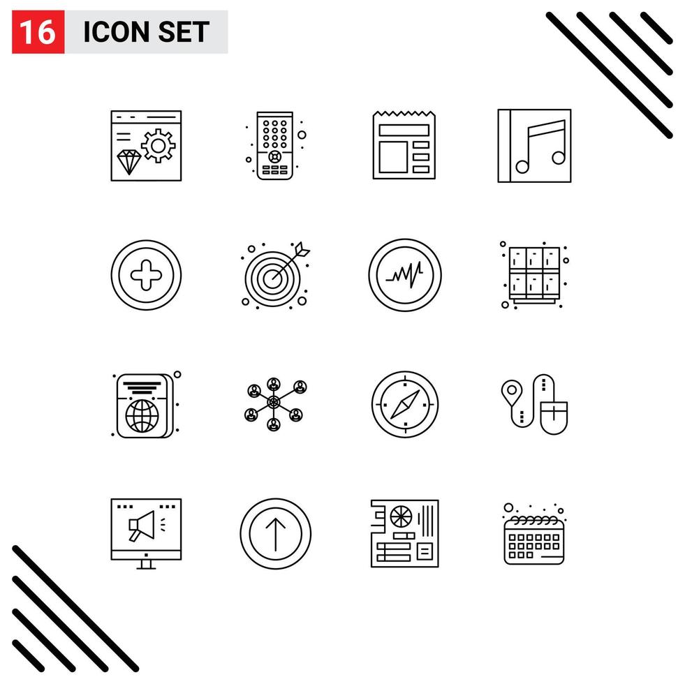 Modern Set of 16 Outlines and symbols such as interface song document music album Editable Vector Design Elements