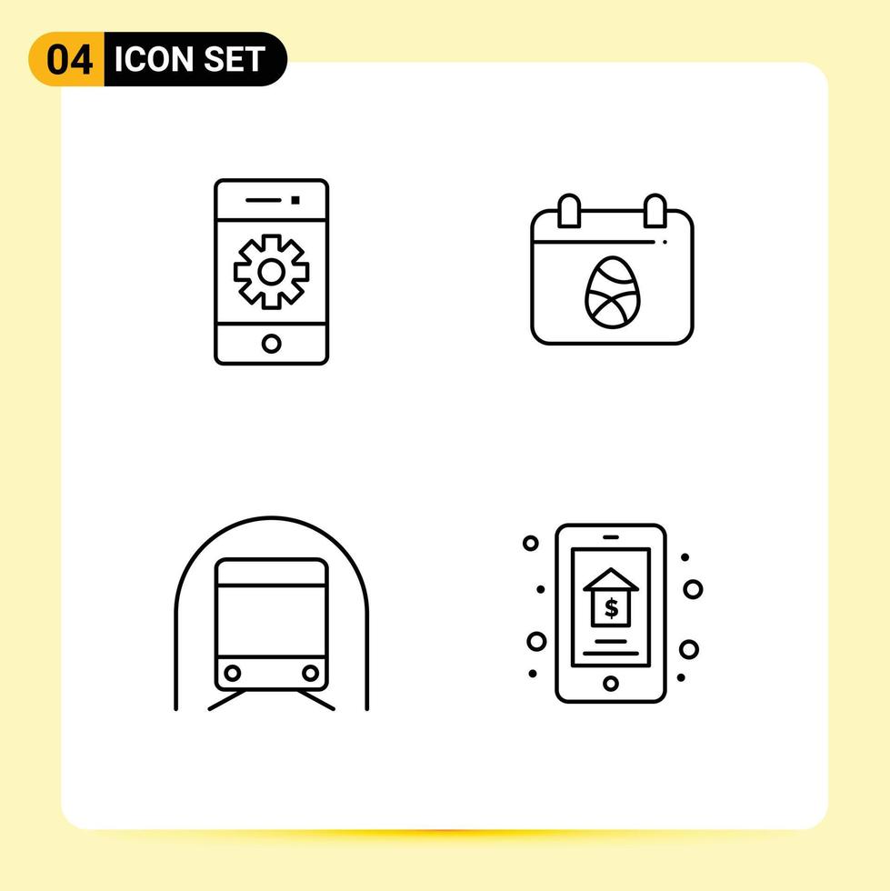 4 Line concept for Websites Mobile and Apps cell metro settings egg transport Editable Vector Design Elements