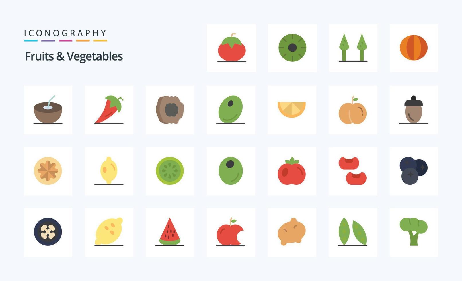 25 Fruits  Vegetables Flat color icon pack vector