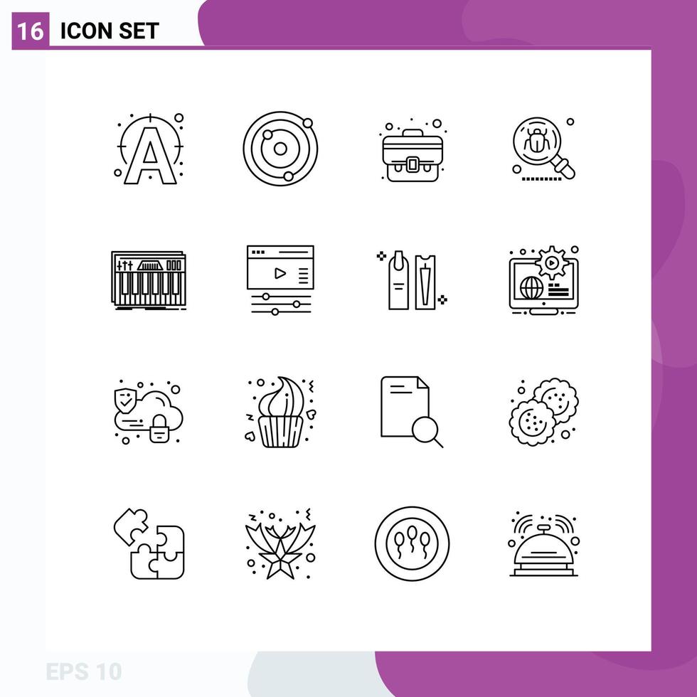 Group of 16 Outlines Signs and Symbols for keyboard search case insect bug Editable Vector Design Elements