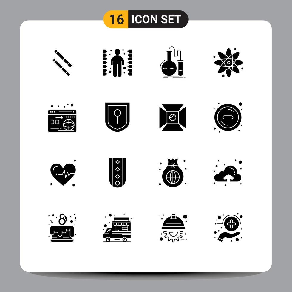 Mobile Interface Solid Glyph Set of 16 Pictograms of globe web flask laboratory back to school Editable Vector Design Elements