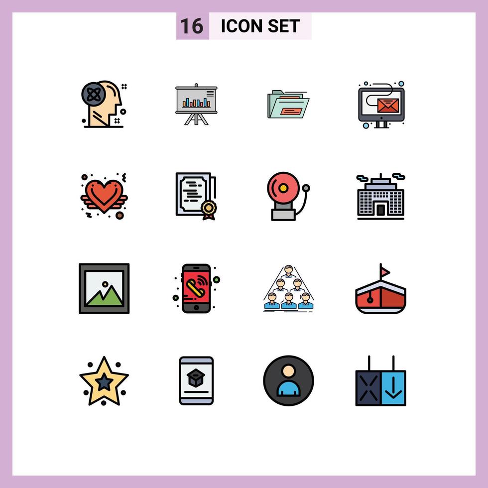Set of 16 Modern UI Icons Symbols Signs for love angel marketing business email rar Editable Creative Vector Design Elements