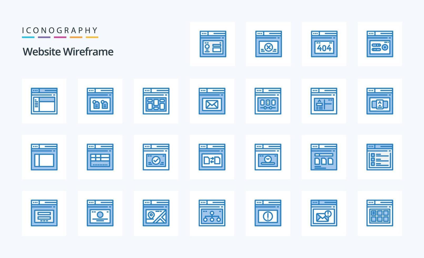 25 Website Wireframe Blue icon pack vector
