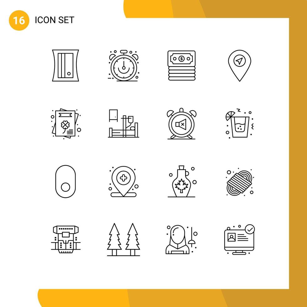 Pack of 16 Modern Outlines Signs and Symbols for Web Print Media such as medical greeting card banking cultures map Editable Vector Design Elements