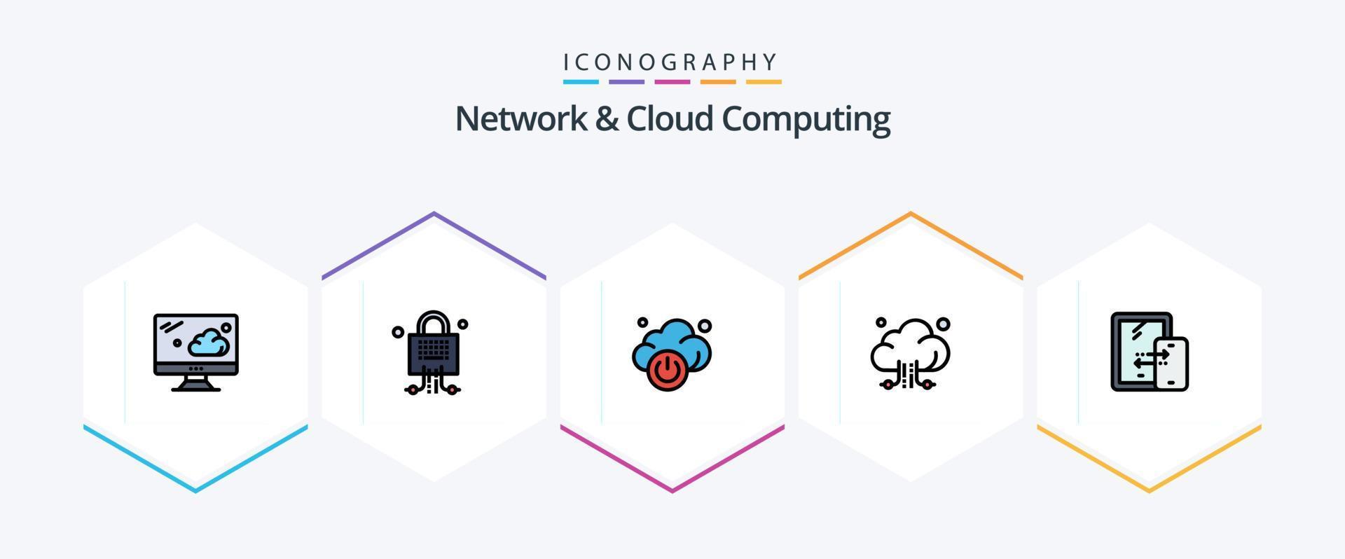 Network And Cloud Computing 25 FilledLine icon pack including technology. connection. power. mobile. storage vector