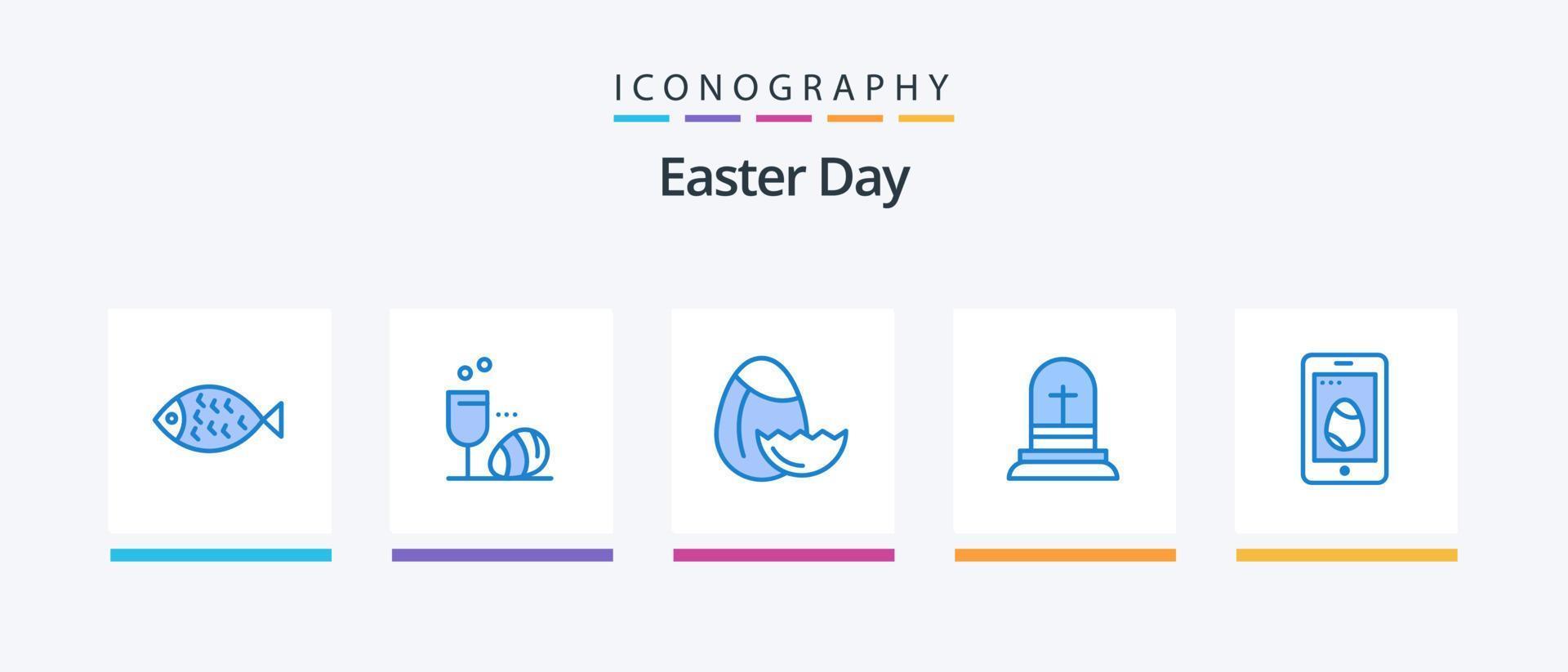 Paquete de 5 íconos de pascua azul que incluye celda. móvil. huevo. Pascua de Resurrección. cristiano. diseño de iconos creativos vector