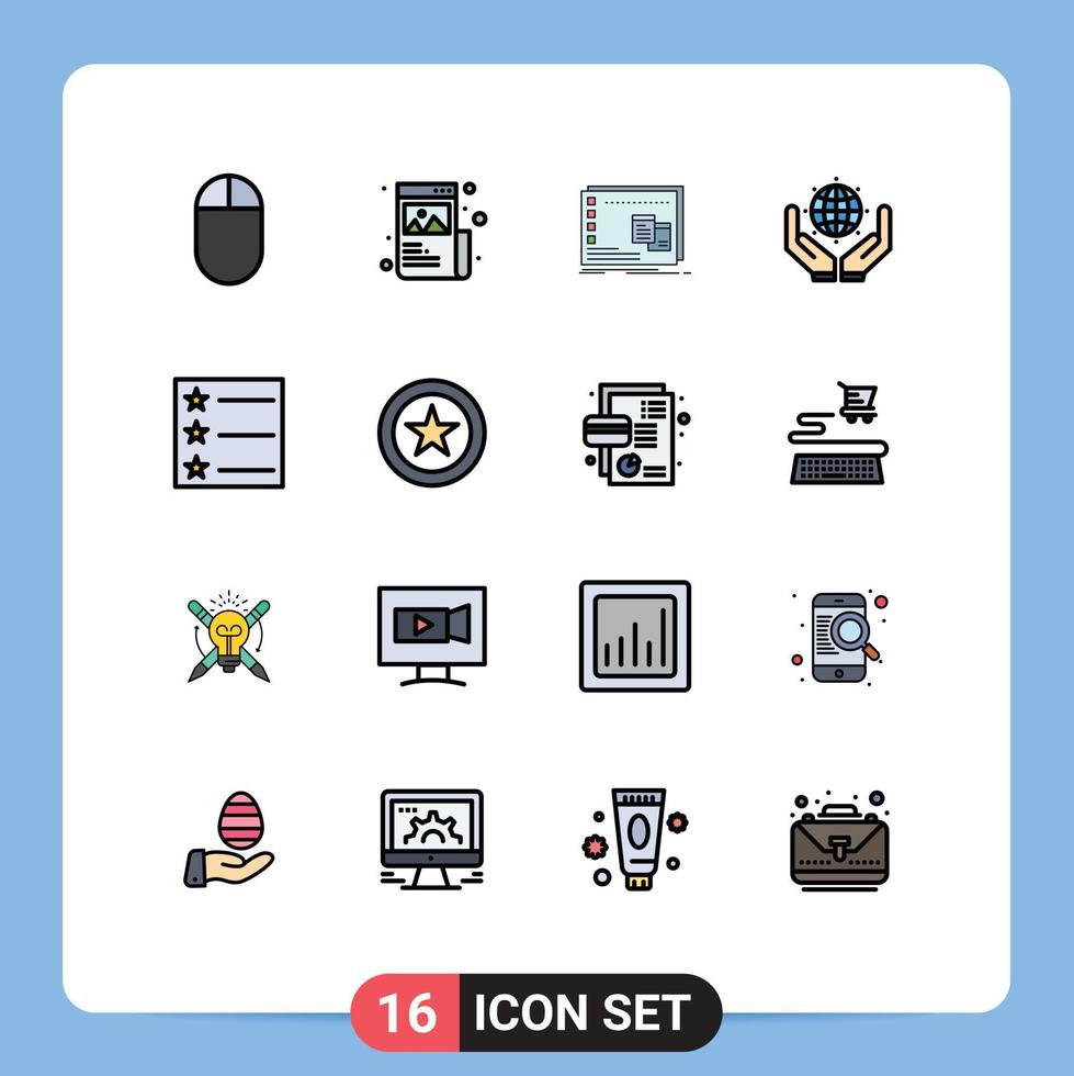 Flat Color Filled Line Pack of 16 Universal Symbols of list earth mac save the world green Editable Creative Vector Design Elements