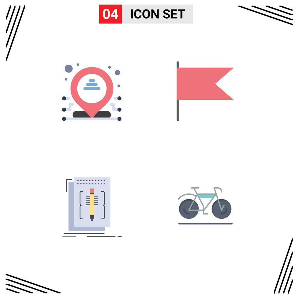 Modern Set of 4 Flat Icons Pictograph of address language country code bicycle Editable Vector Design Elements