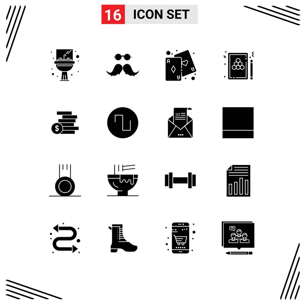 Modern Set of 16 Solid Glyphs and symbols such as game pool men billiard play Editable Vector Design Elements