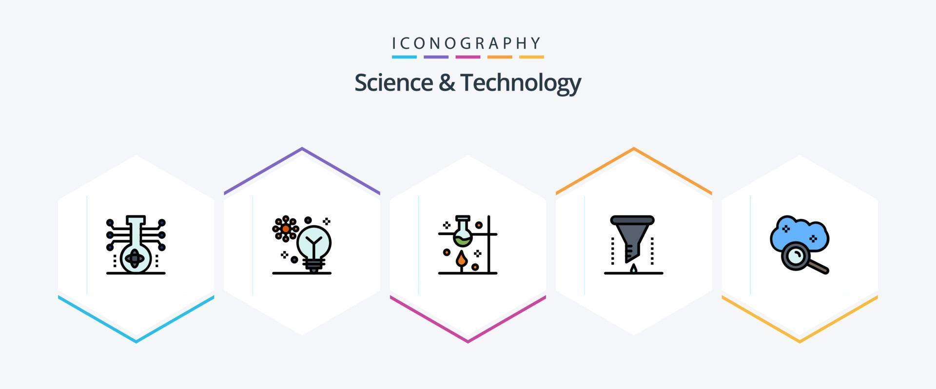 paquete de iconos de 25 líneas completas de ciencia y tecnología que incluye laboratorio químico. análisis químico. inteligencia. laboratorio de ciencia. ciencia vector