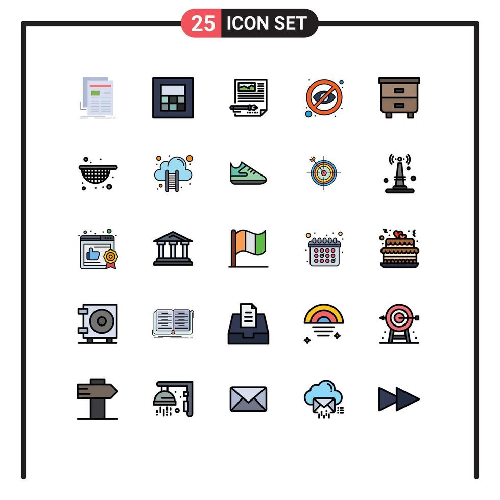 Universal Icon Symbols Group of 25 Modern Filled line Flat Colors of drawer hide article eye blind Editable Vector Design Elements