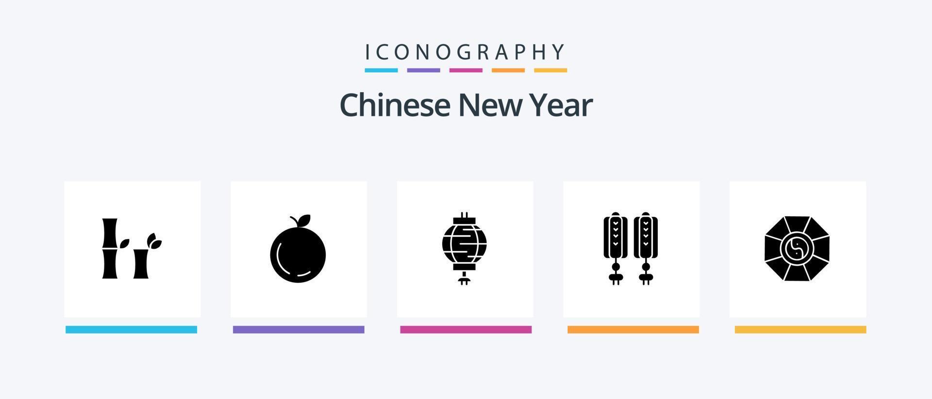 paquete de iconos de glifo 5 de año nuevo chino que incluye china. Año nuevo. manzana. año. chino. diseño de iconos creativos vector