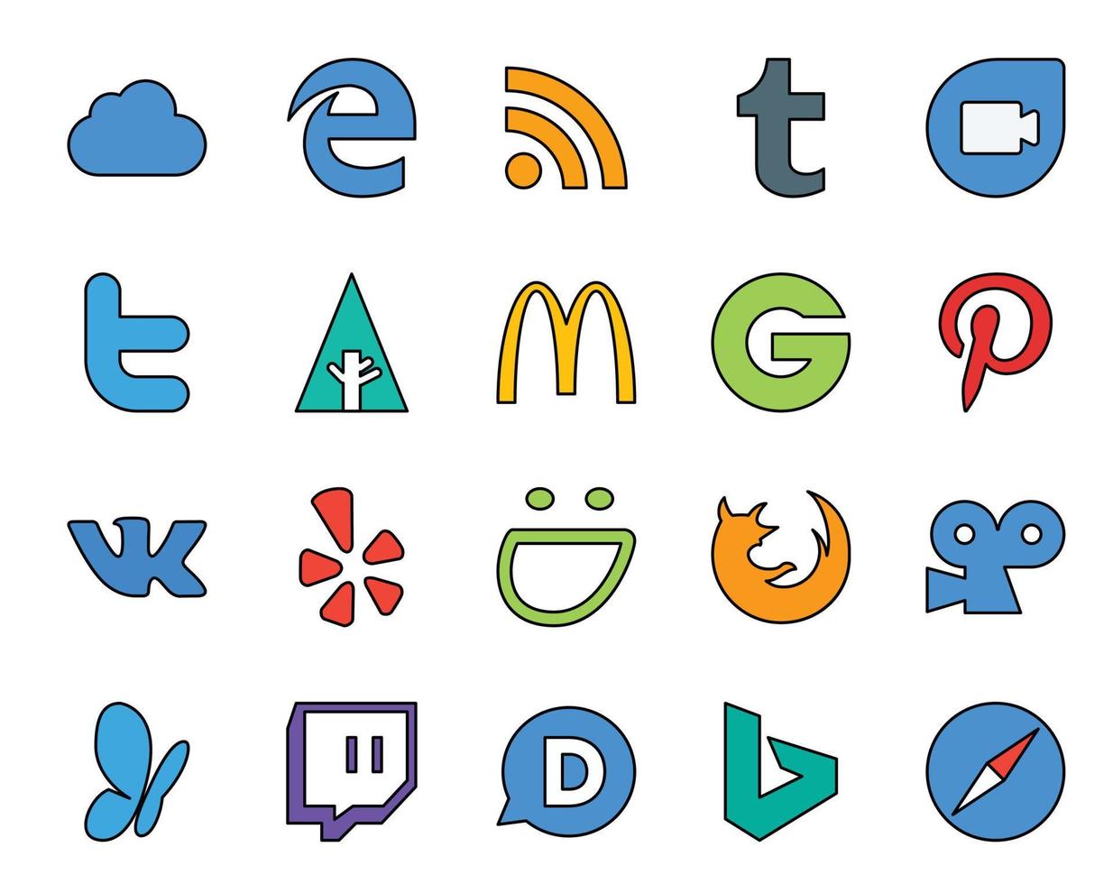 20 Social Media Icon Pack Including msn browser mcdonalds firefox yelp vector