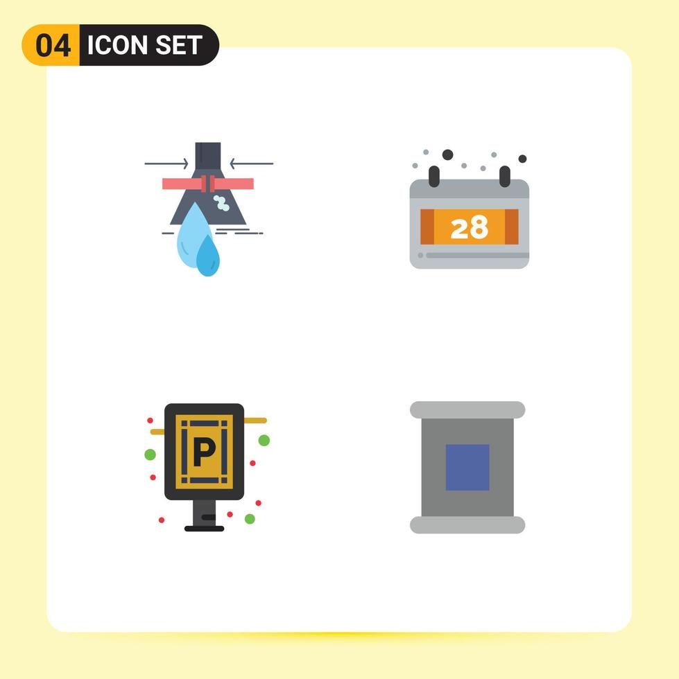 4 Creative Icons Modern Signs and Symbols of chemical parking factory date board Editable Vector Design Elements