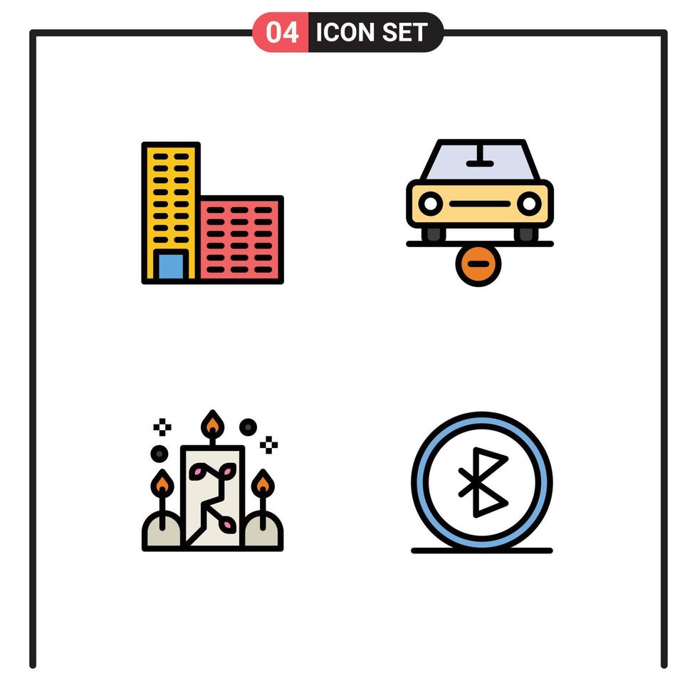 Mobile Interface Filledline Flat Color Set of 4 Pictograms of architecture illumination car minus ornamental Editable Vector Design Elements