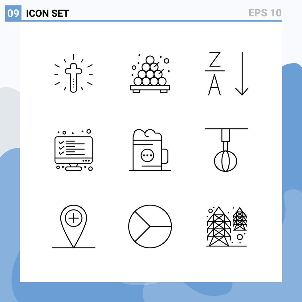 grupo de 9 esboza signos y símbolos para elementos de diseño vectorial editables de datos de resultados de pedidos de bebidas alcohólicas vector