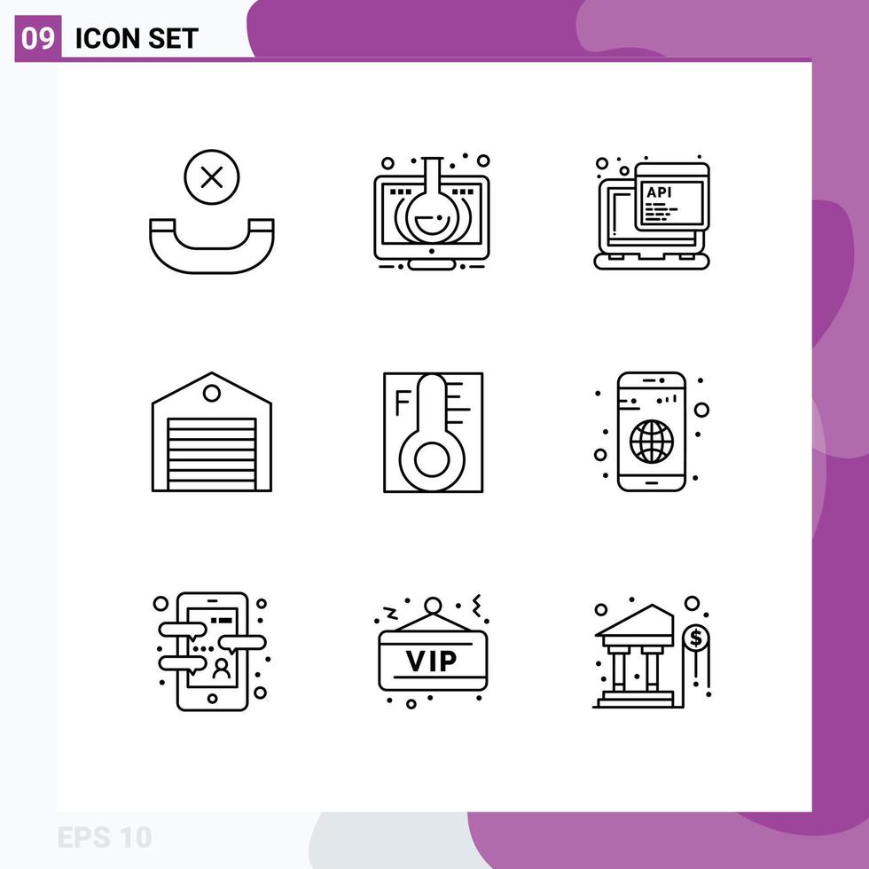 Set of 9 Vector Outlines on Grid for cloud package api order delivery Editable Vector Design Elements