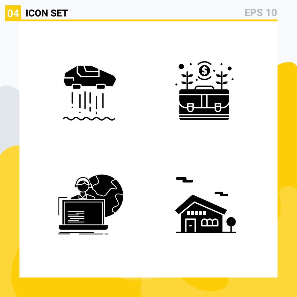 4 Universal Solid Glyph Signs Symbols of hovercar outsource technolody case allocation Editable Vector Design Elements