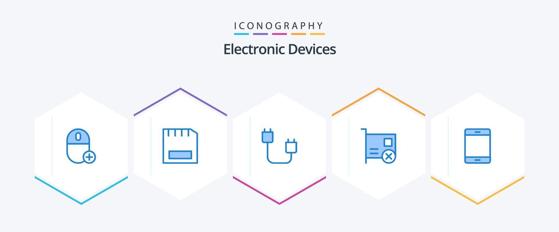 Paquete de 25 iconos azules de dispositivos que incluye dispositivos. tarjeta. artilugio. hardware. dispositivos vector