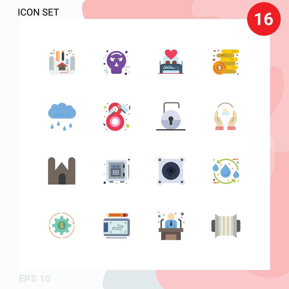 Group of 16 Flat Colors Signs and Symbols for apartment love scheme guy fawkes couple Editable Pack of Creative Vector Design Elements