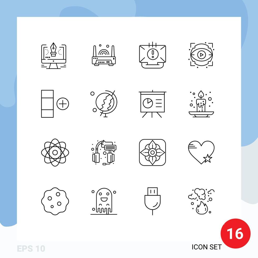 Pack of 16 Modern Outlines Signs and Symbols for Web Print Media such as show eyeball technology eye help Editable Vector Design Elements
