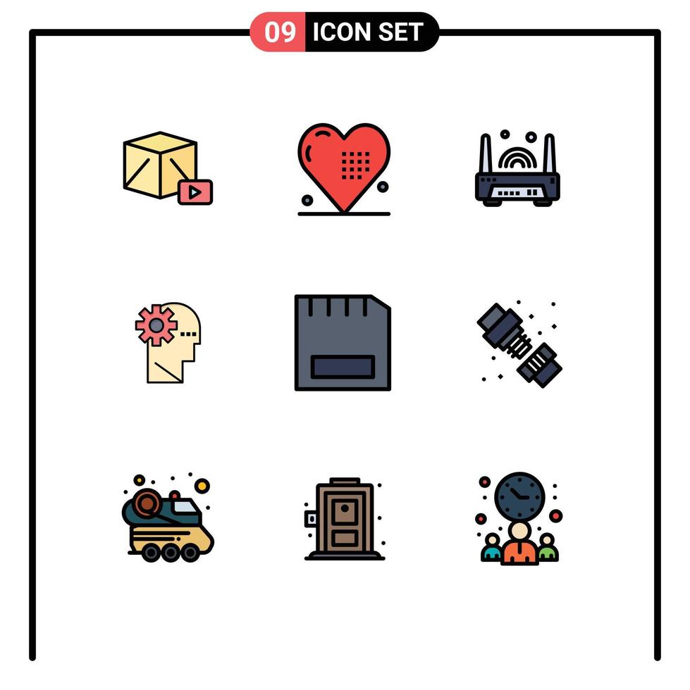 Group of 9 Filledline Flat Colors Signs and Symbols for card learning love process technology Editable Vector Design Elements