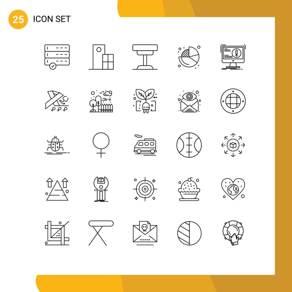 Pack of 25 Modern Lines Signs and Symbols for Web Print Media such as alert finance decor chart table Editable Vector Design Elements