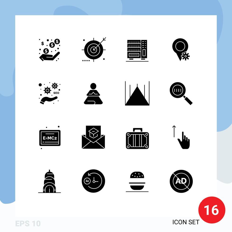 Solid Glyph Pack of 16 Universal Symbols of marketing settings search map drawer Editable Vector Design Elements