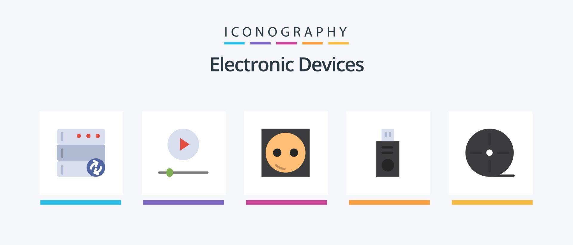 Paquete de 5 iconos planos de dispositivos que incluye gadgets. dispositivos. eléctrico. USB. disco. diseño de iconos creativos vector