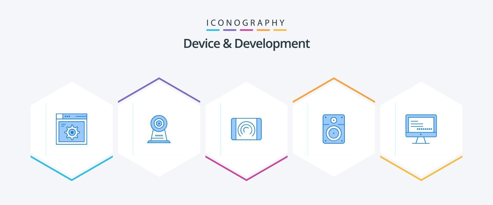 Device And Development 25 Blue icon pack including monitore. education. interaction. music. speaker vector