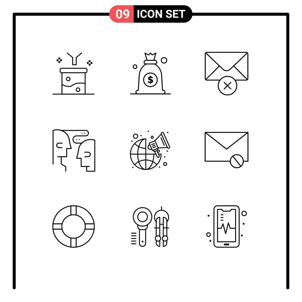 Outline Pack of 9 Universal Symbols of marketing broadcast delete interaction communication Editable Vector Design Elements