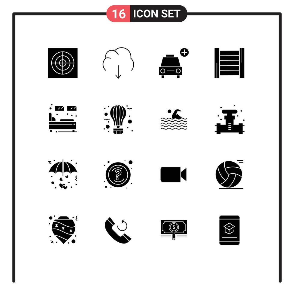 Set of 16 Modern UI Icons Symbols Signs for single bed car tools construction Editable Vector Design Elements