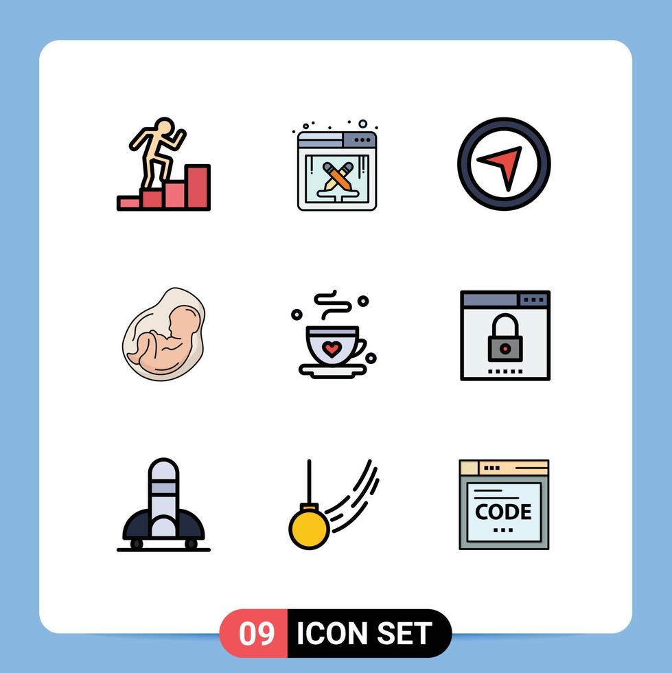 Universal Icon Symbols Group of 9 Modern Filledline Flat Colors of father coffee maps fetus pregnant Editable Vector Design Elements