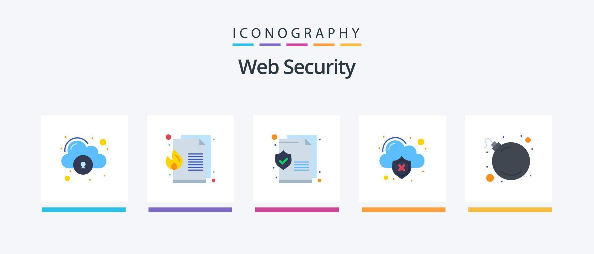 paquete de iconos flat 5 de seguridad web que incluye amenaza. virus. documento. pérdida. datos. diseño de iconos creativos vector