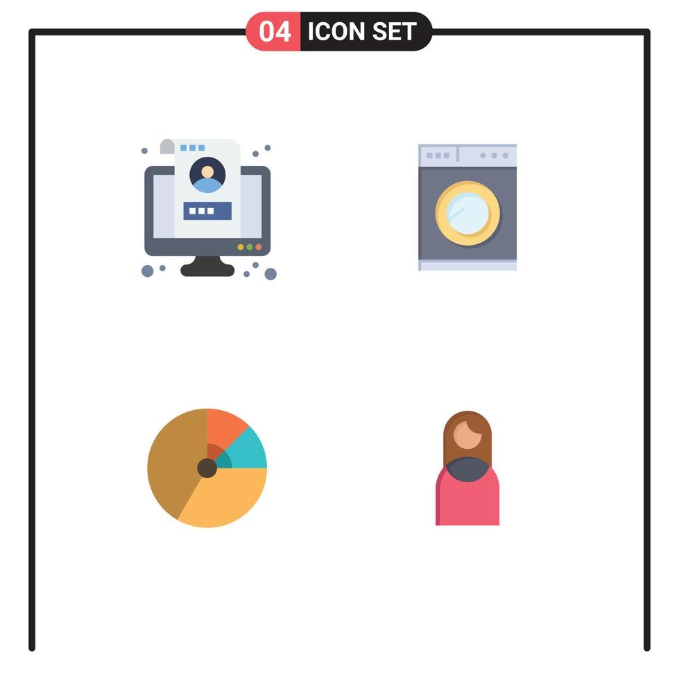 Group of 4 Modern Flat Icons Set for account business screen machine diagram Editable Vector Design Elements
