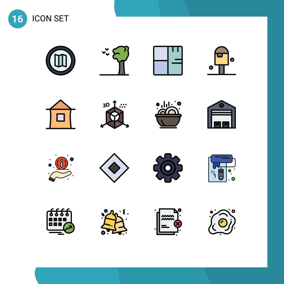 Mobile Interface Flat Color Filled Line Set of 16 Pictograms of house building buildings summer ice Editable Creative Vector Design Elements