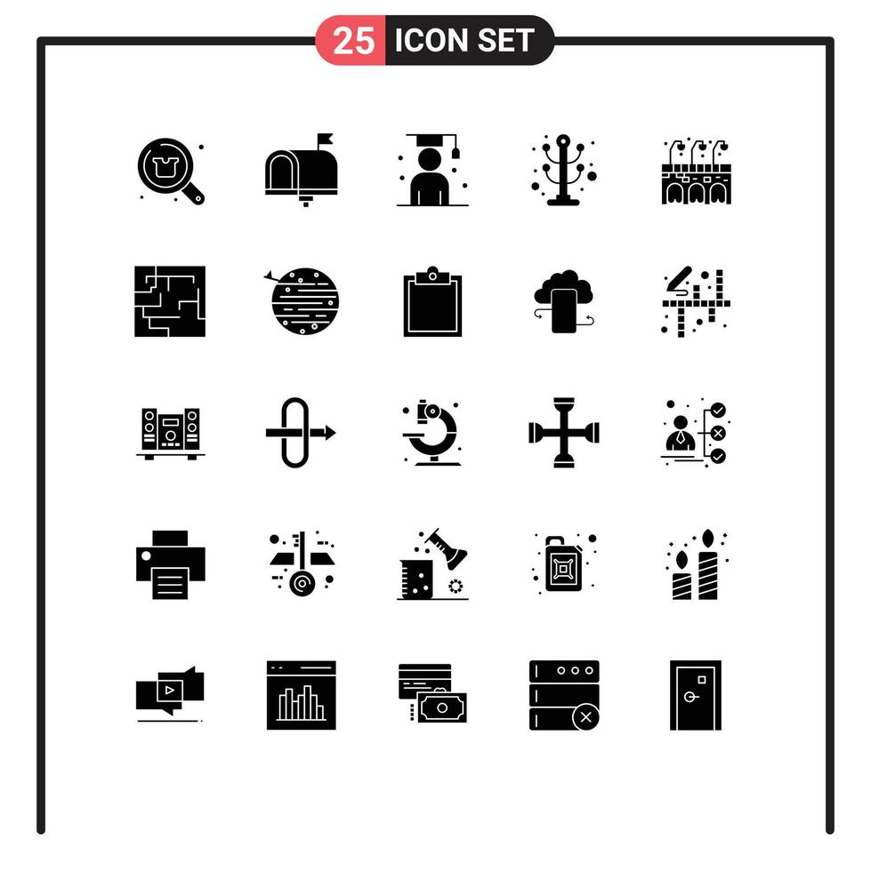 25 Universal Solid Glyphs Set for Web and Mobile Applications interior clothes email student graduation Editable Vector Design Elements