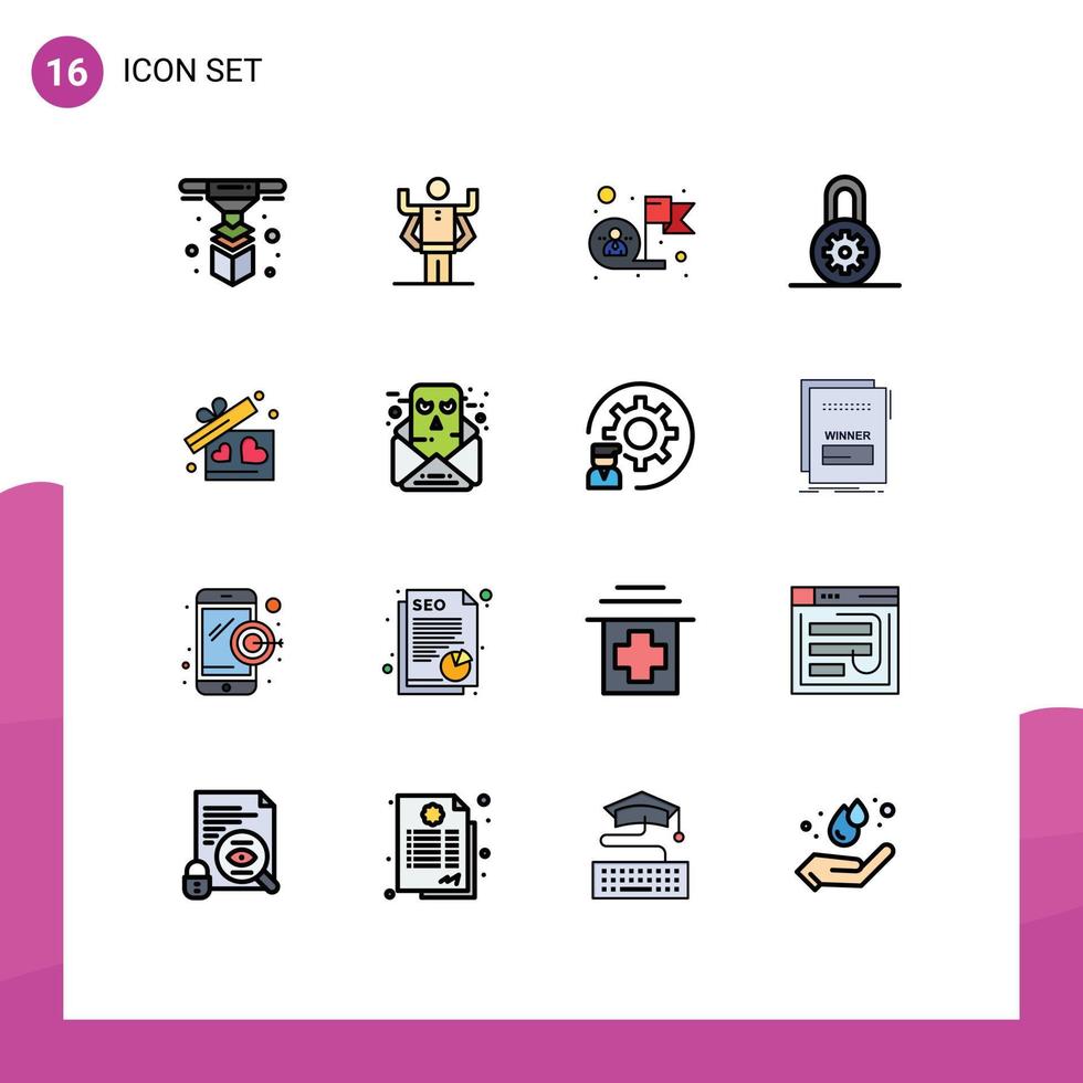 16 Creative Icons Modern Signs and Symbols of love options achievement lock target Editable Creative Vector Design Elements