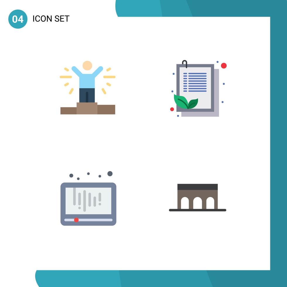 4 Universal Flat Icons Set for Web and Mobile Applications business play check list leaf social media Editable Vector Design Elements