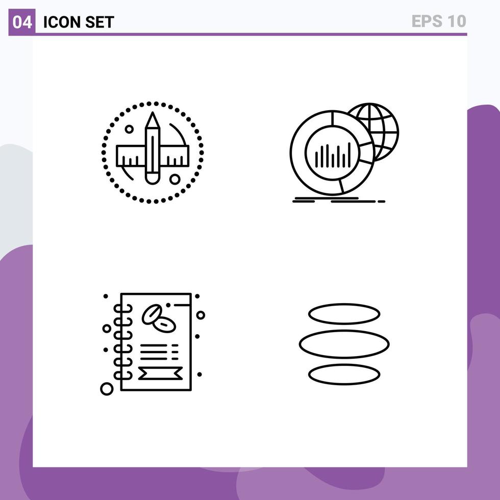 Stock Vector Icon Pack of 4 Line Signs and Symbols for creative business tool data menu Editable Vector Design Elements