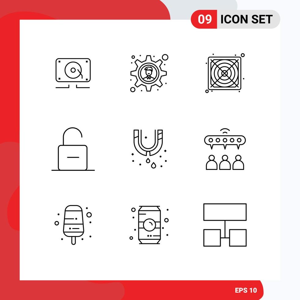 Set of 9 Commercial Outlines pack for plumber leak power unlock safety Editable Vector Design Elements