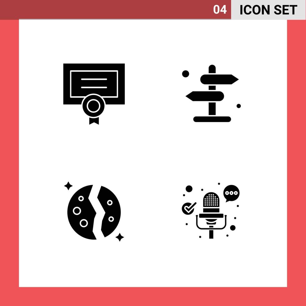 Group of 4 Modern Solid Glyphs Set for award destroyed diploma navigation planet Editable Vector Design Elements