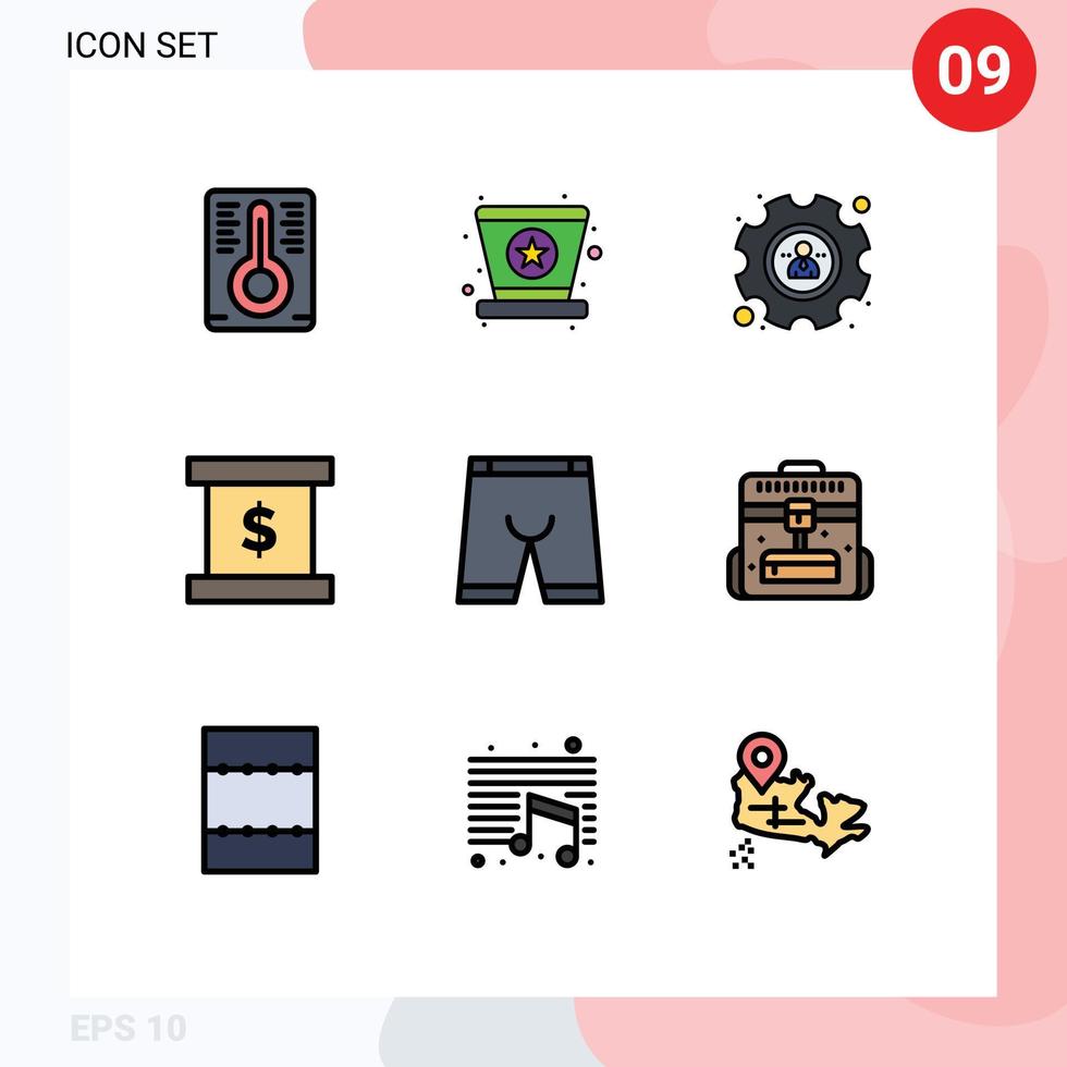 Modern Set of 9 Filledline Flat Colors and symbols such as briefcase dress user clothing accessories Editable Vector Design Elements