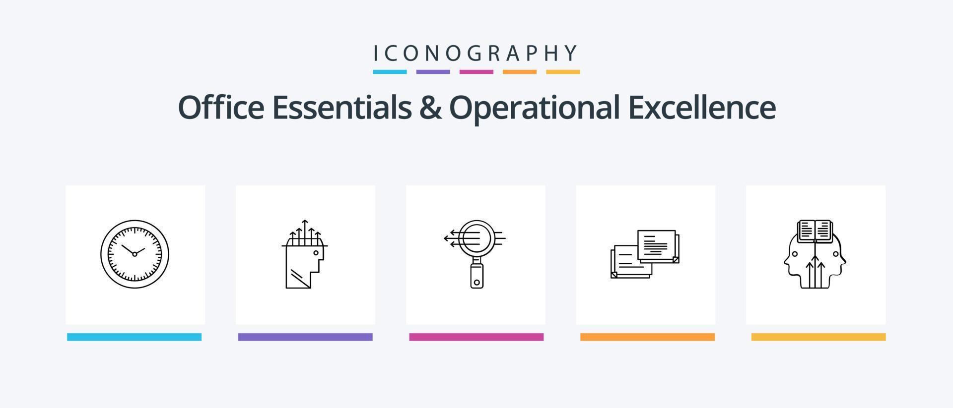 Office Essentials And Operational Exellence Line 5 Icon Pack Including user. chart. brain. pie. report. Creative Icons Design vector